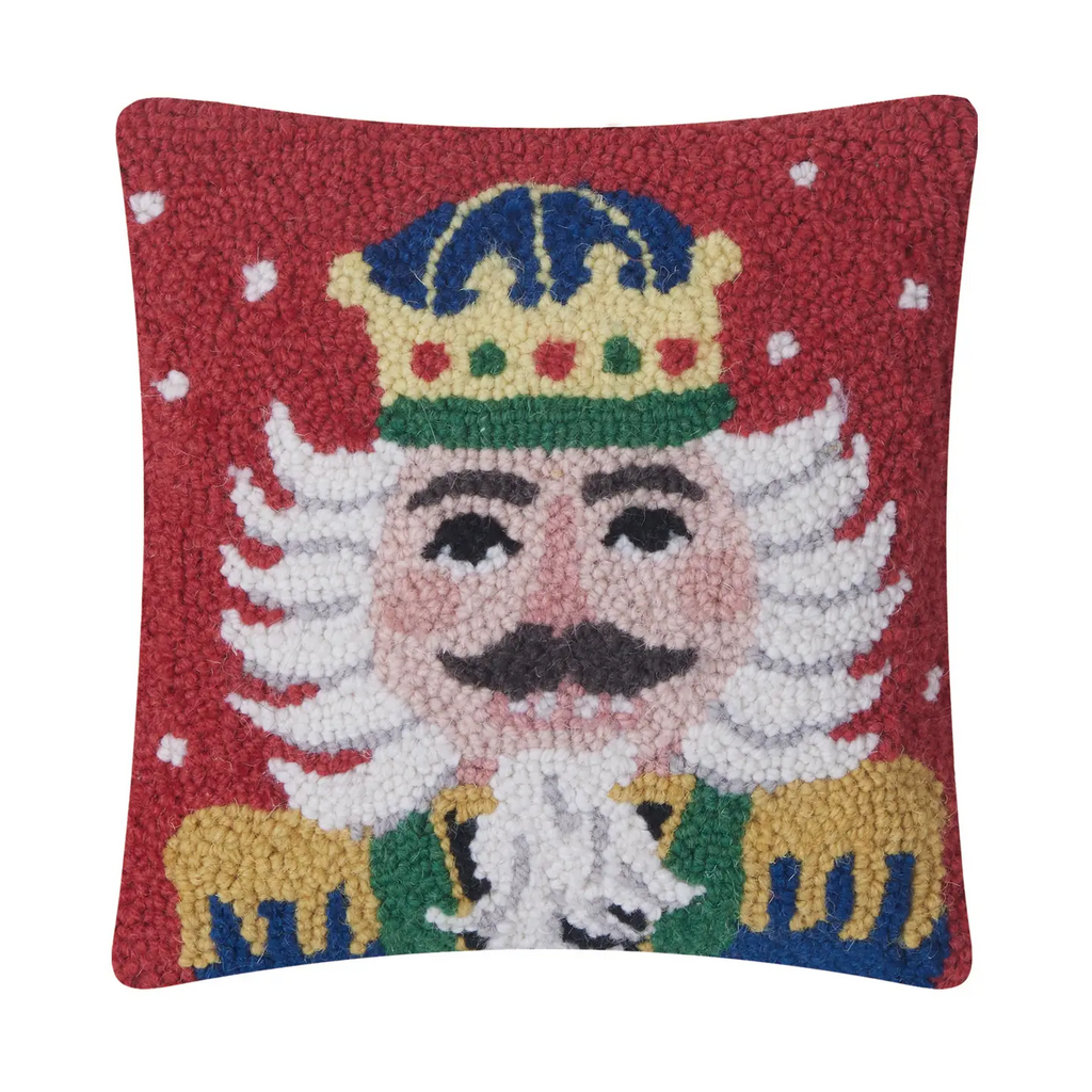 Holiday Nutcracker Hooked Wool Pillow
