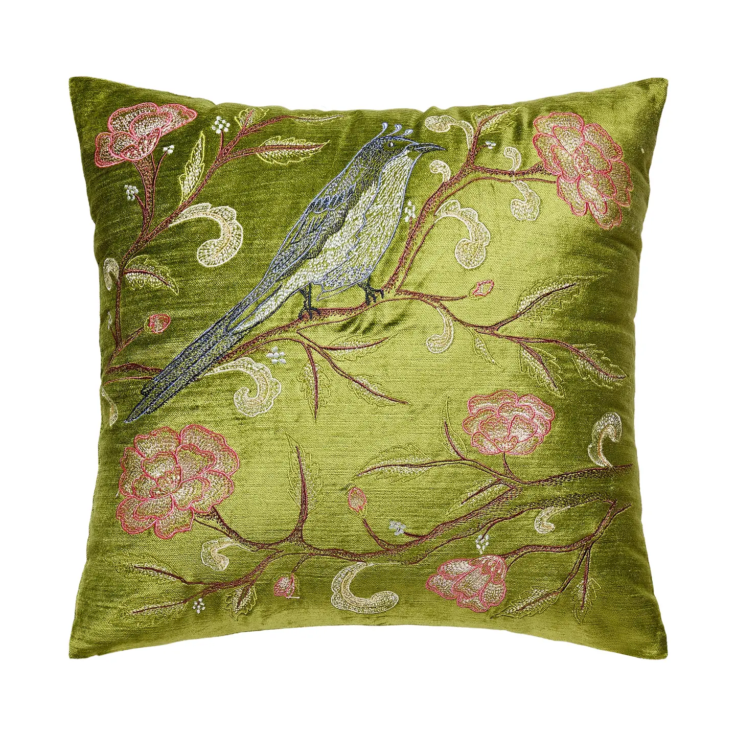 Oriental Bird Embroidered Pillow