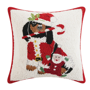 Peking Handicrafts Santa Dachshund Hooked Wool Pillow