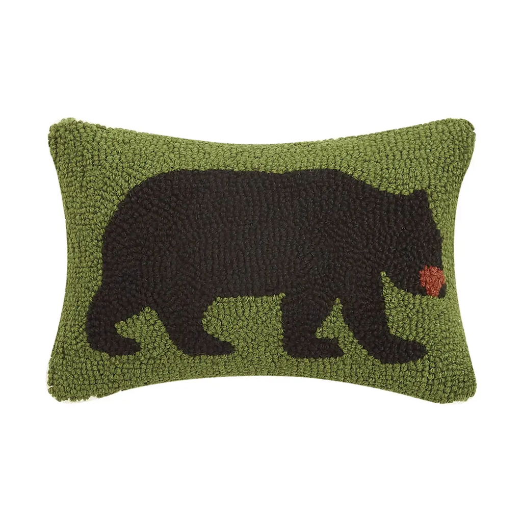 Black Bear Hooked Wool Pillow