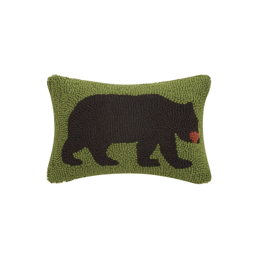 Black Bear Hooked Wool Pillow