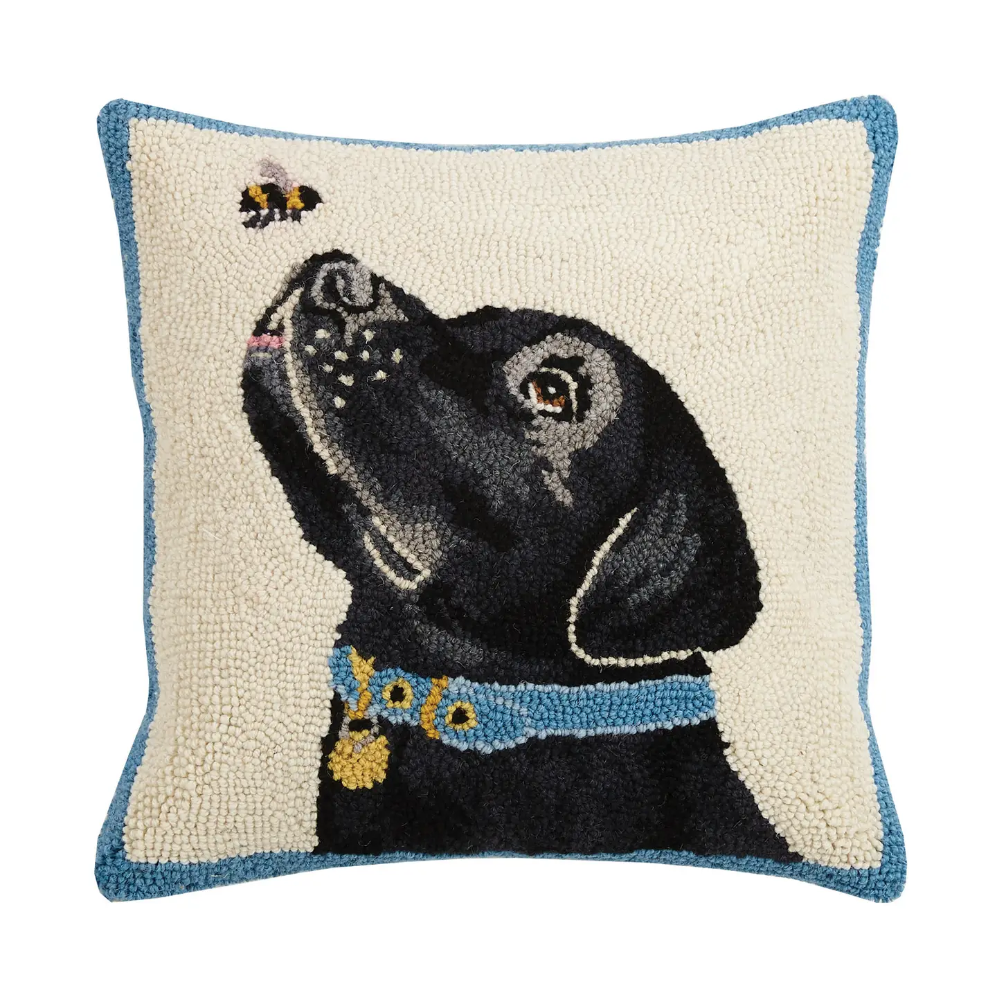 Black Lab with Bee Hooked Wool Pillow