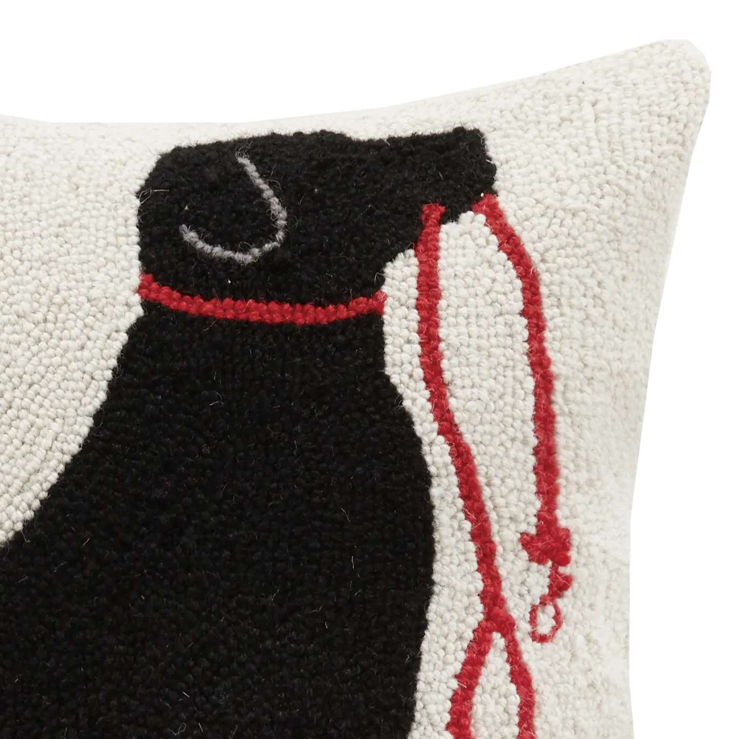 Black Lab & Leash Hooked Wool Pillow
