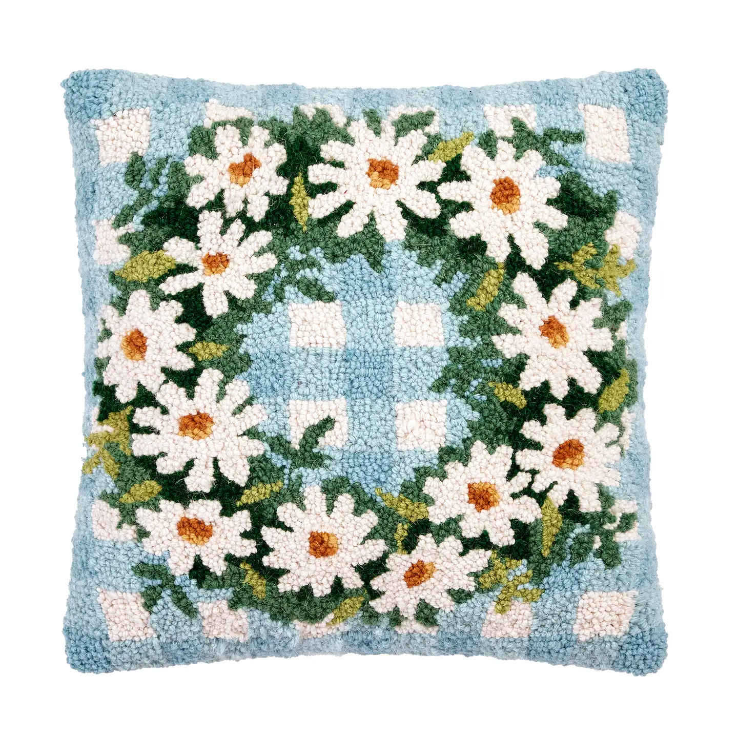 Daisy Wreath Hooked Wool Pillow