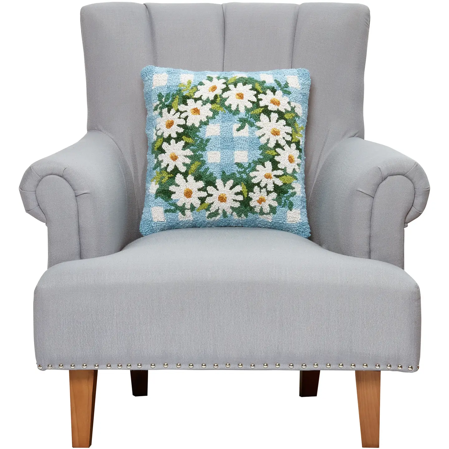 Daisy Wreath Hooked Wool Pillow