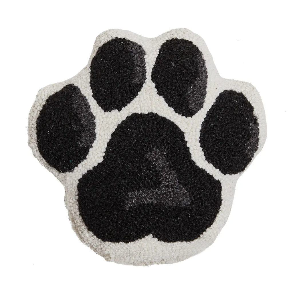 Dog Paw Hooked Wool Pillow