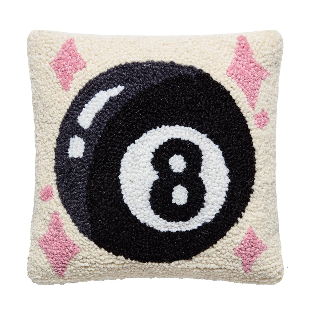 Eight Ball Hooked Wool Pillow