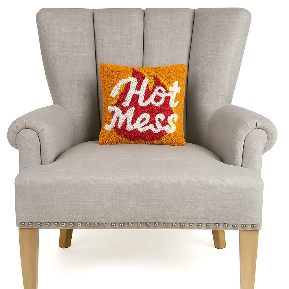 Hot Mess Hooked Wool Pillow