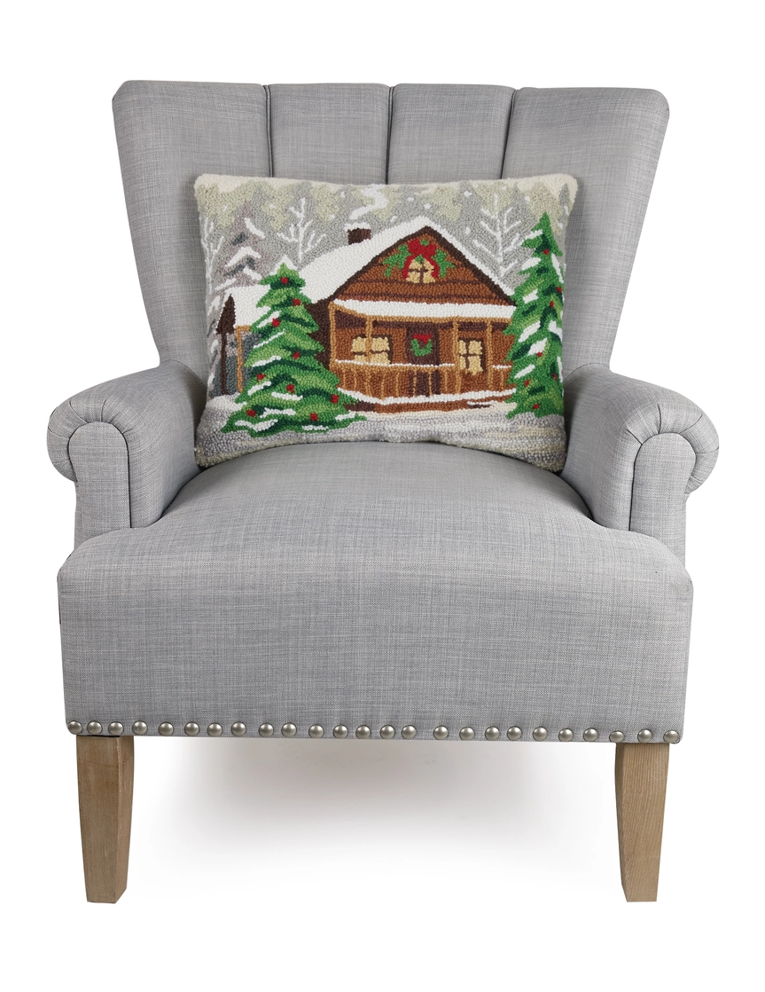 Holiday Woods Cabin Hooked Wool Pillow