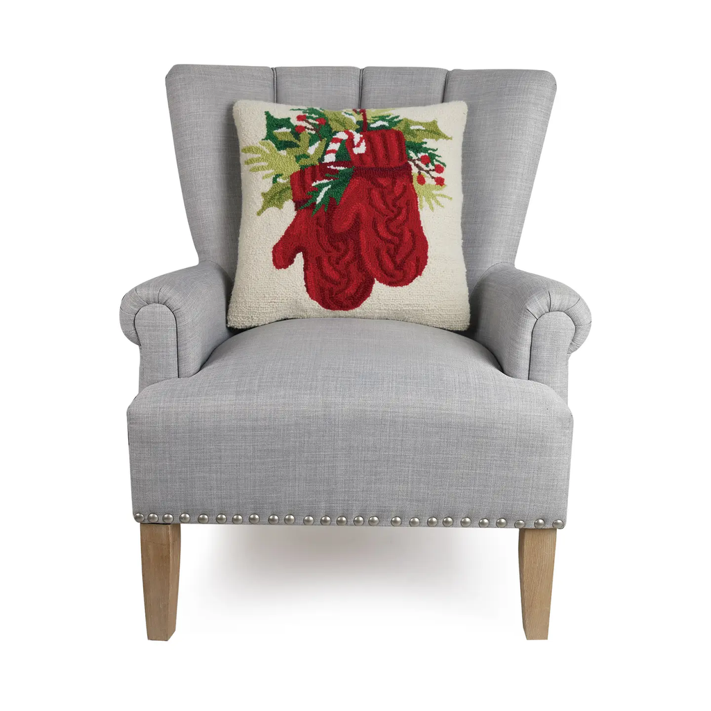 Holiday Mittens Hooked Wool Pillow