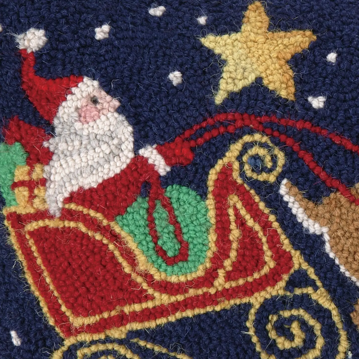 Santa & Three Reindeer Hooked Wool Pillow