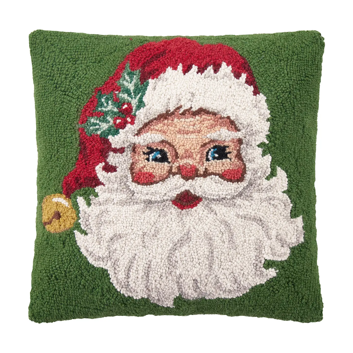 Red Hat Santa Hooked Wool Pillow