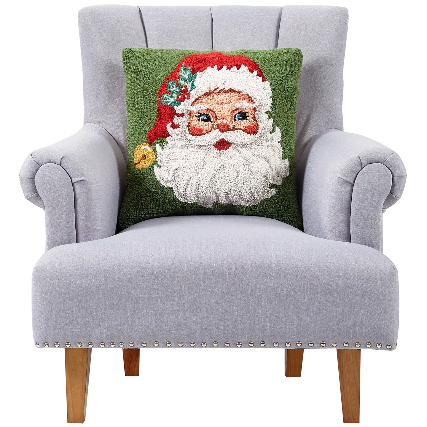 Red Hat Santa Hooked Wool Pillow