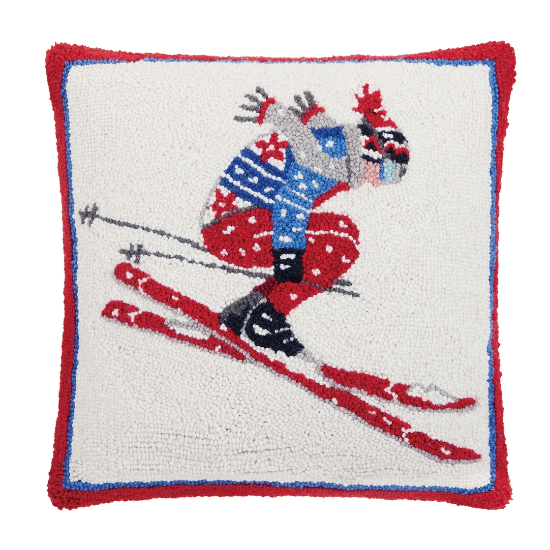 Peking Handicraft Ski Jumper Hooked Wool Pillow