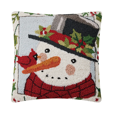 Peking Handicraft Snowman Head Hooked Wool Pillow