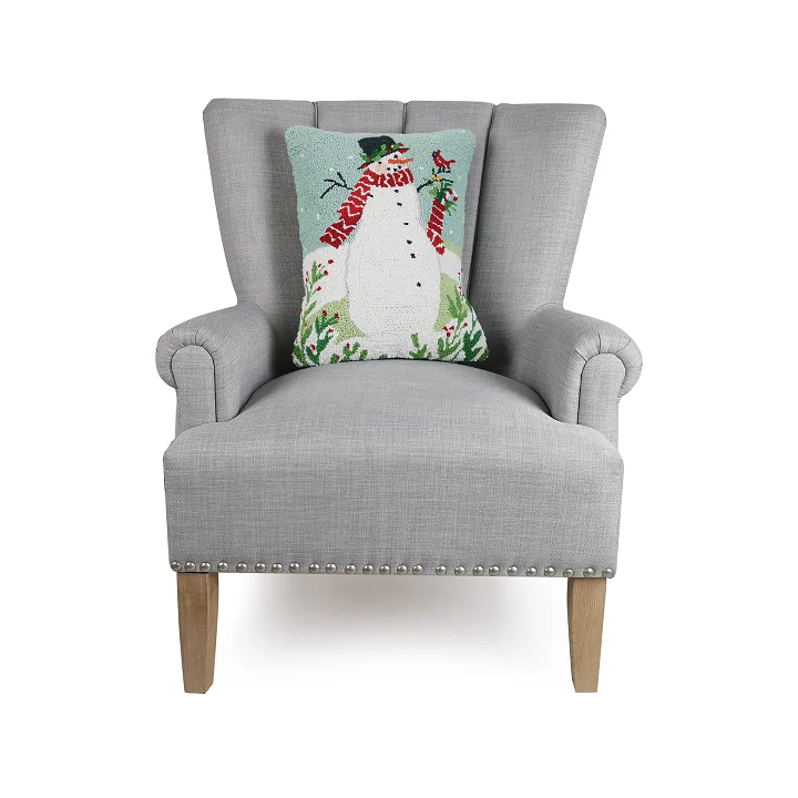 Peking Handicrafts Snowman with Stocking Hooked Wool Pillow