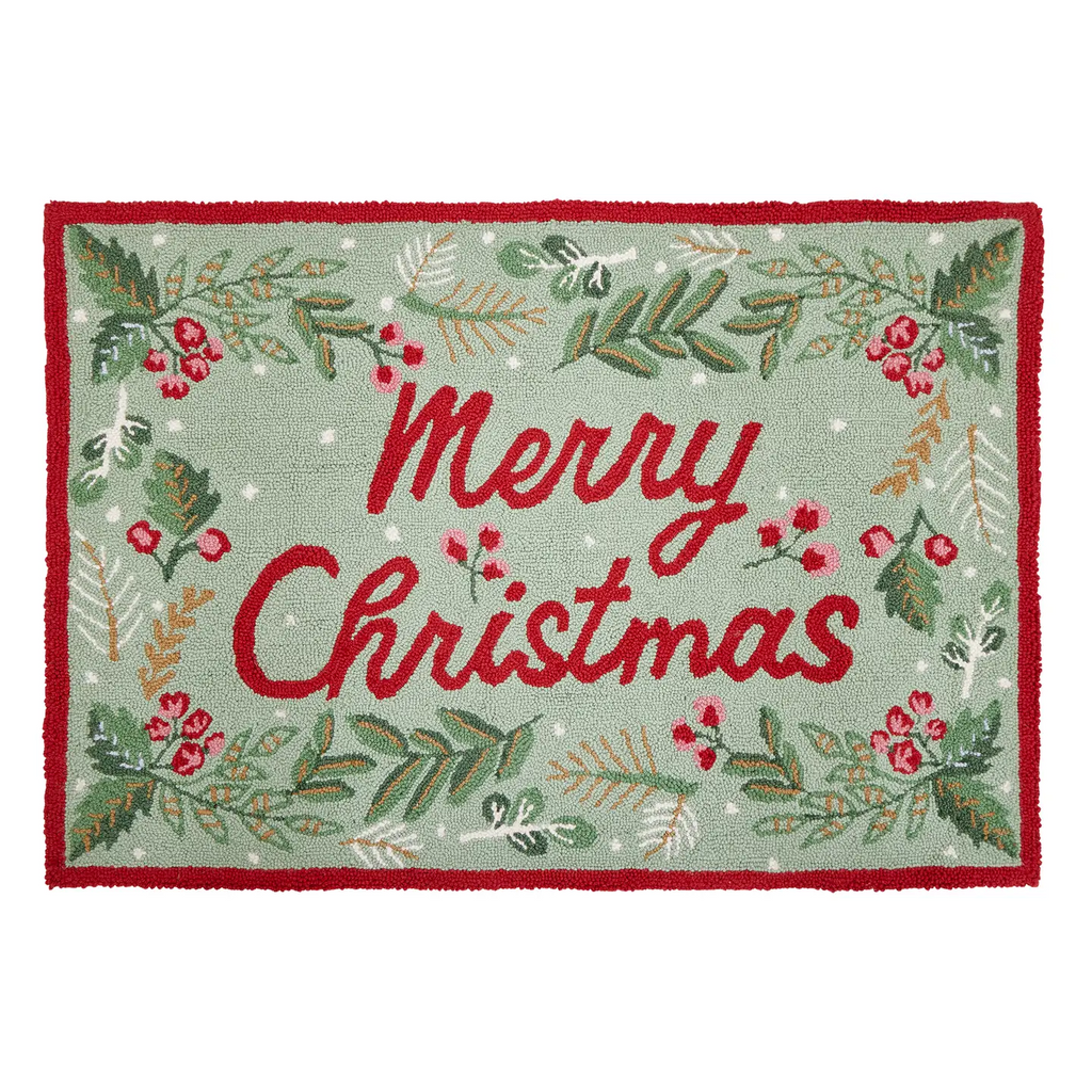 Merry Christmas Hooked Wool Accent Rug