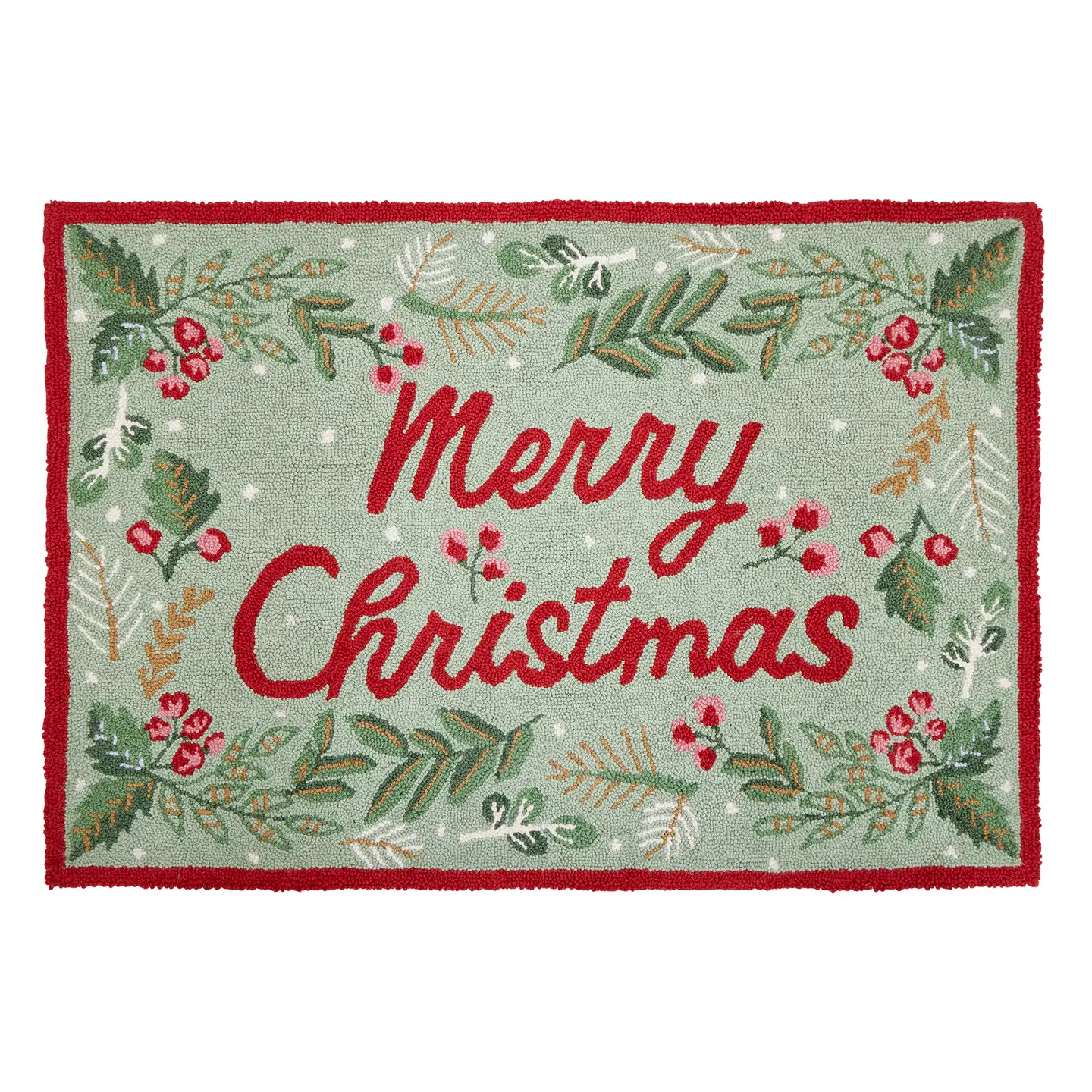 Merry Christmas Hooked Wool Accent Rug