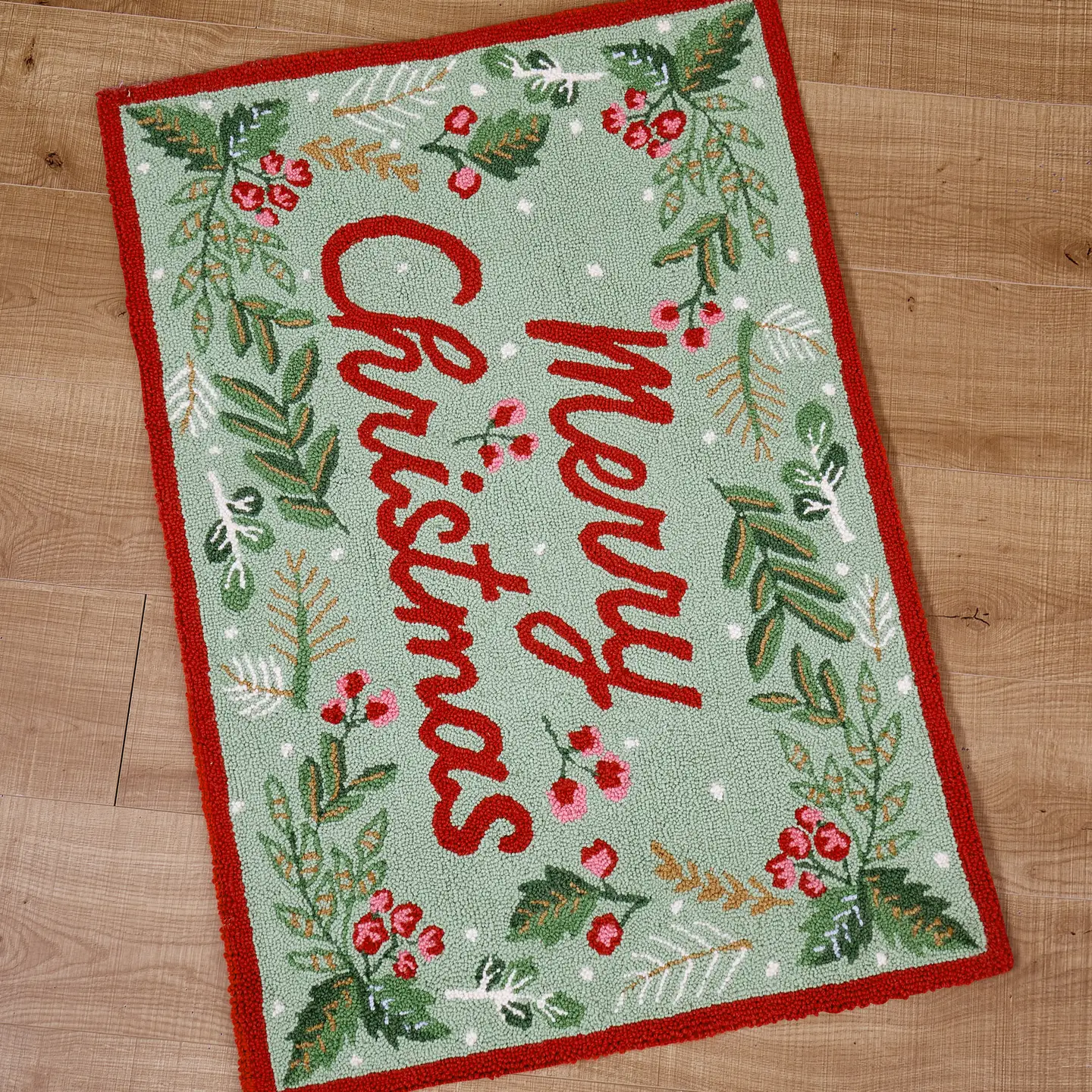 Merry Christmas Hooked Wool Accent Rug