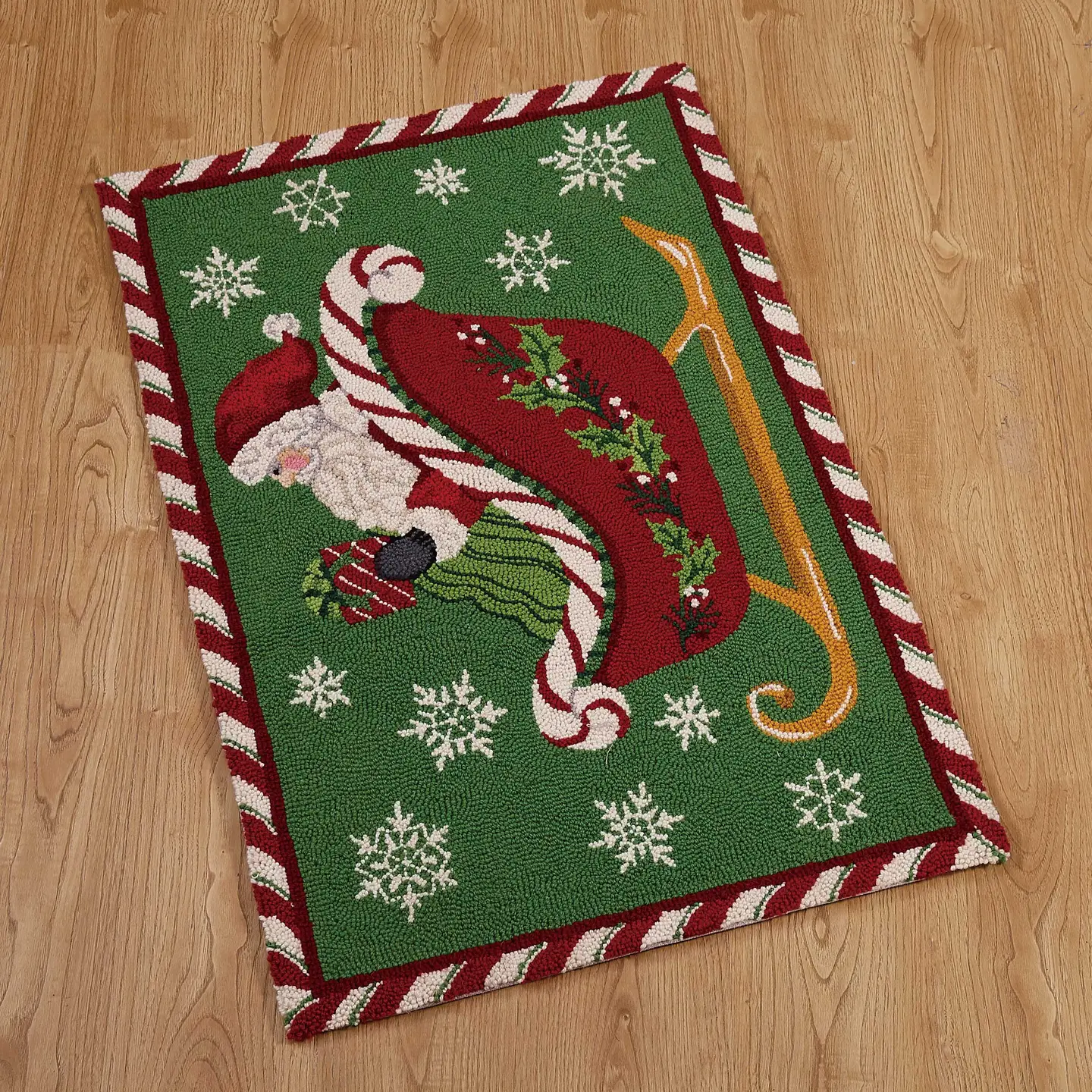 Santa Sleigh Hooked Wool Accent Rug
