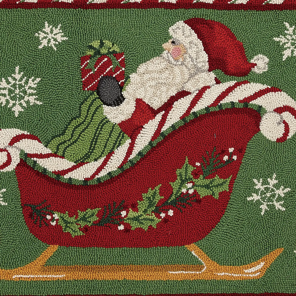 Santa Sleigh Hooked Wool Accent Rug