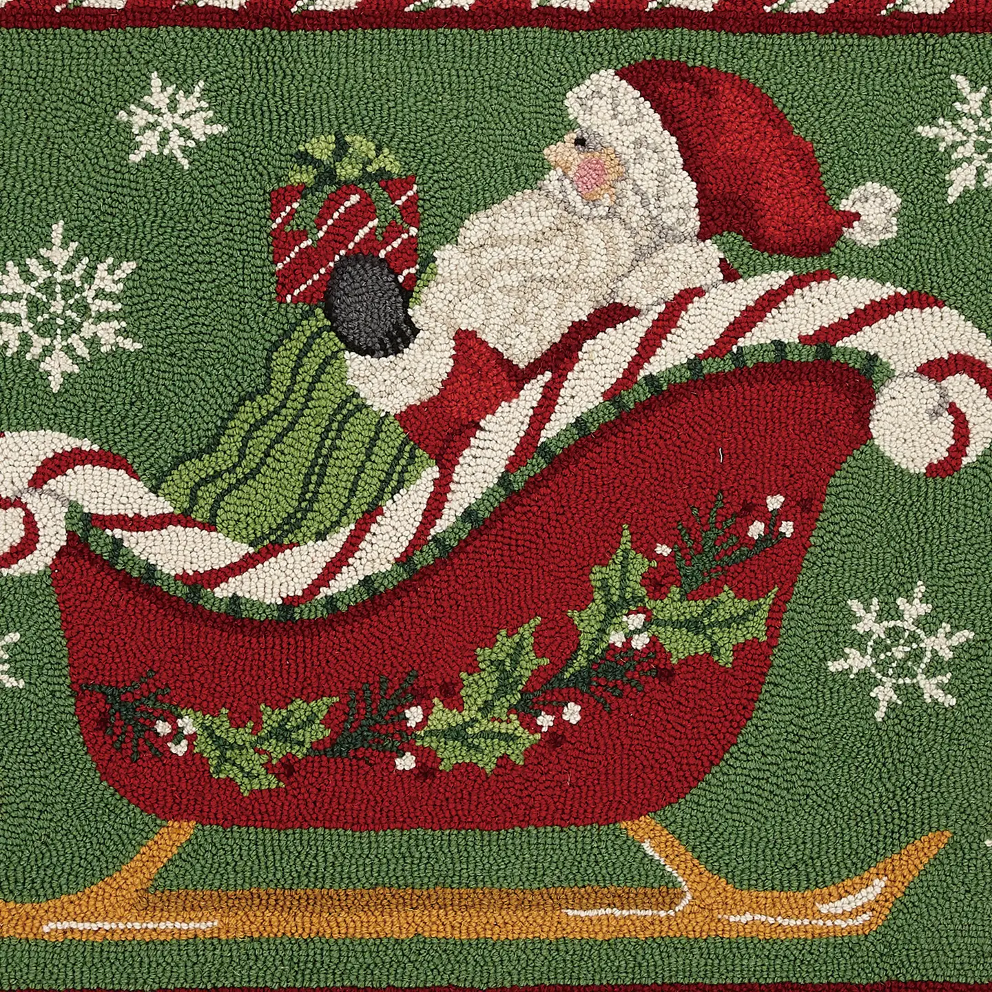 Santa Sleigh Hooked Wool Accent Rug