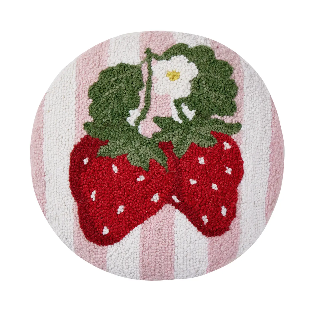 Stripe Strawberries Hook Wool Pillow