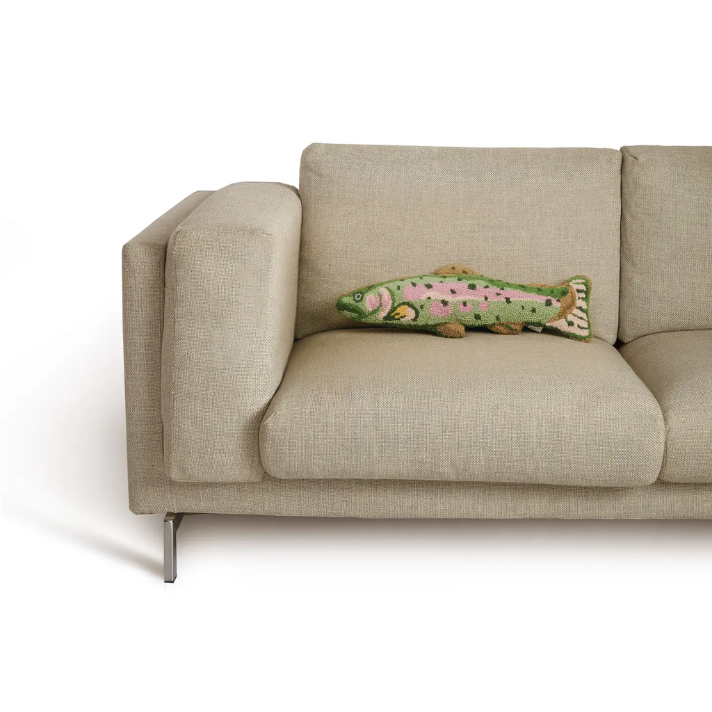 Trout Shaped Hooked Wool Pillow