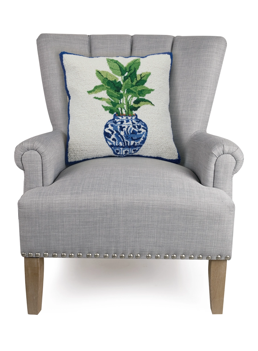 Peking Handicraft Blue Bird of Paradise Hooked Wool Pillow