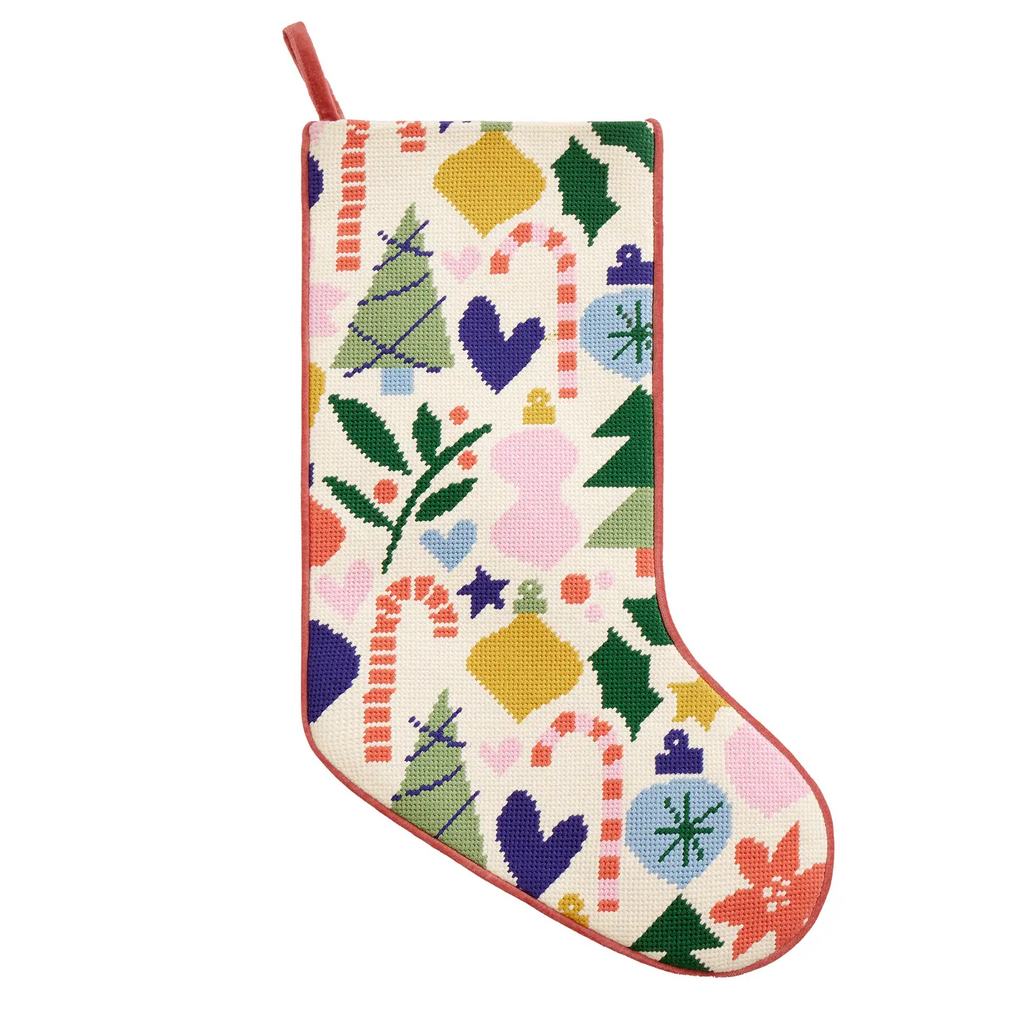 Holiday Icons Embroidered Stocking