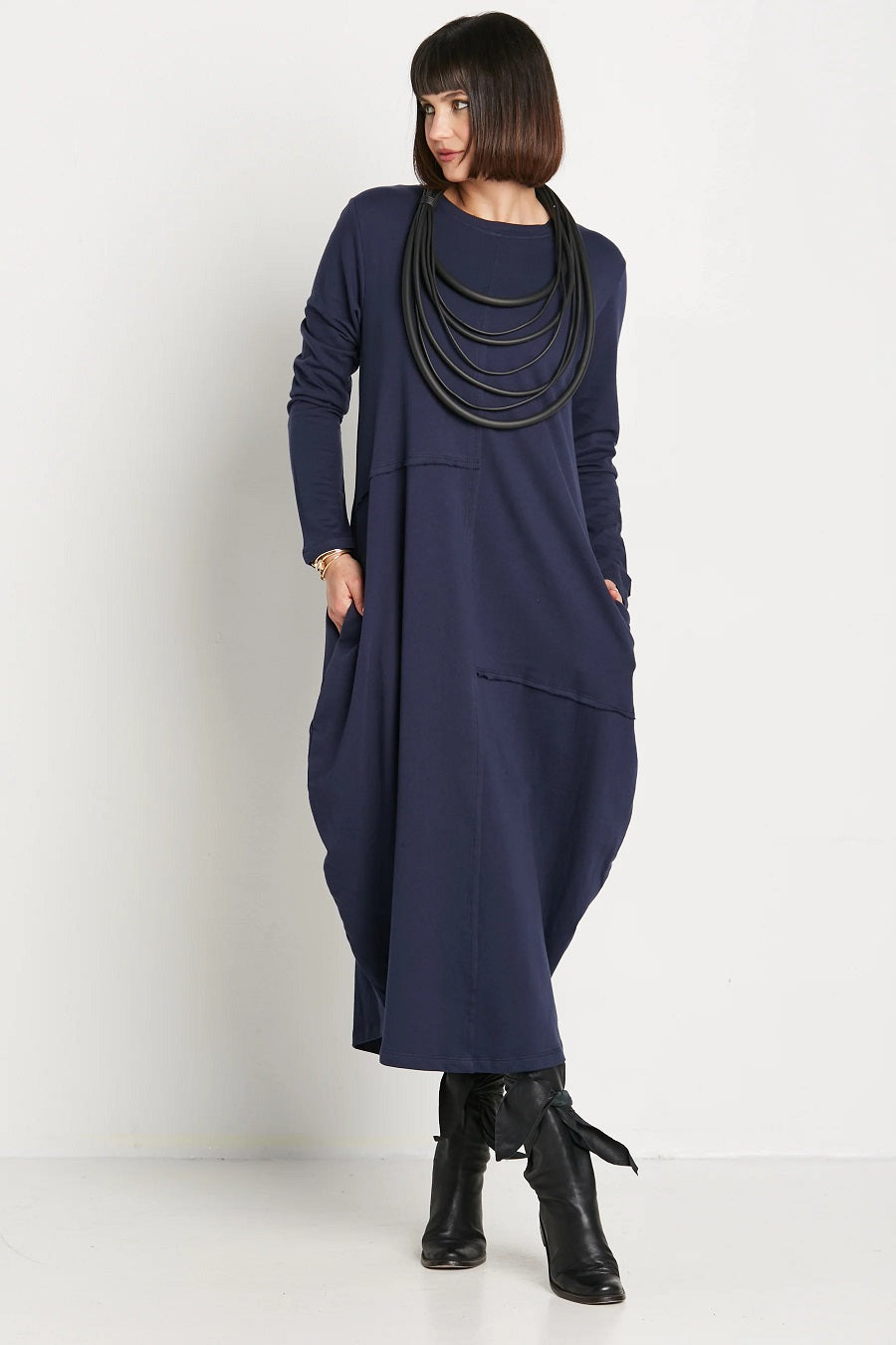 Planet by Lauren G's French Terry Bubble Dress in Midnight