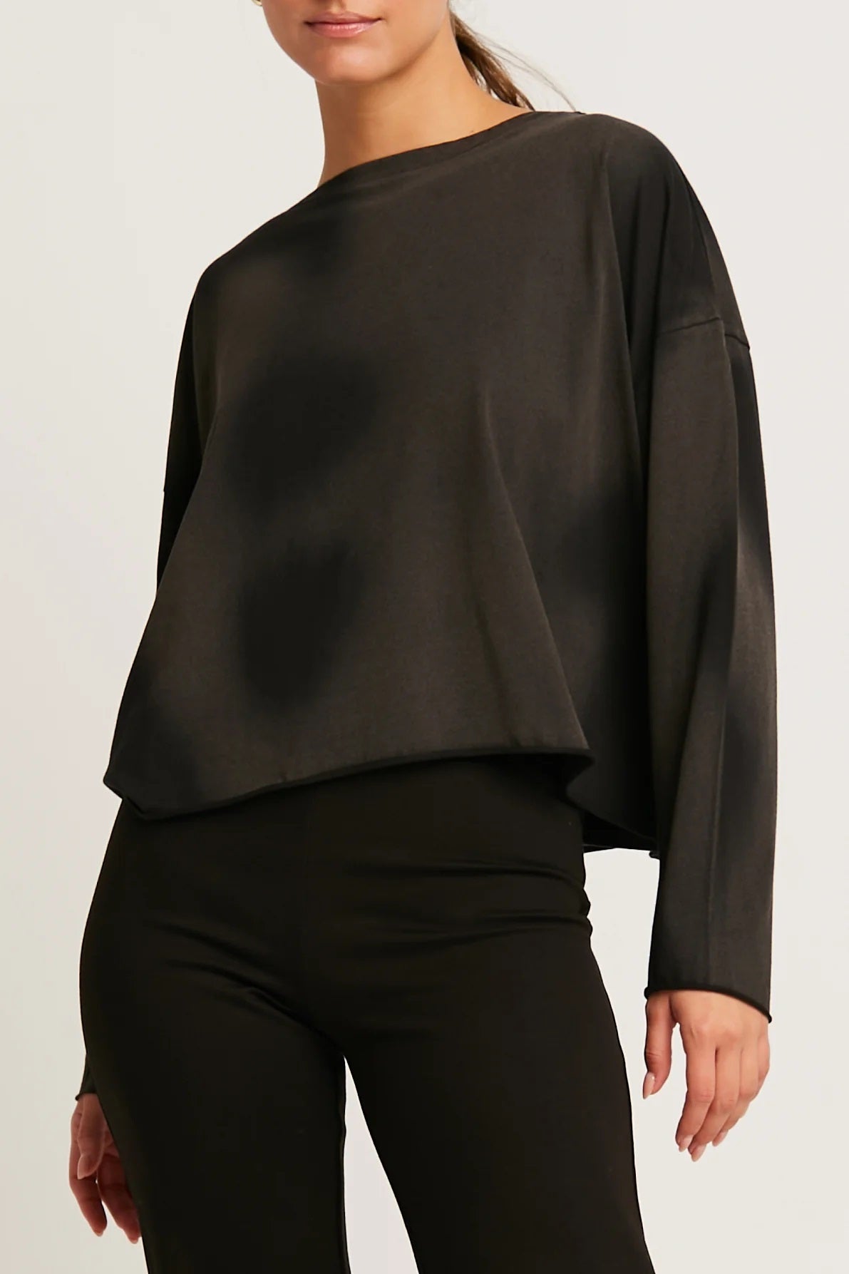 Planet by Lauren G Pima Cotton Overdyed Mini Luxury Boxy Tee Black