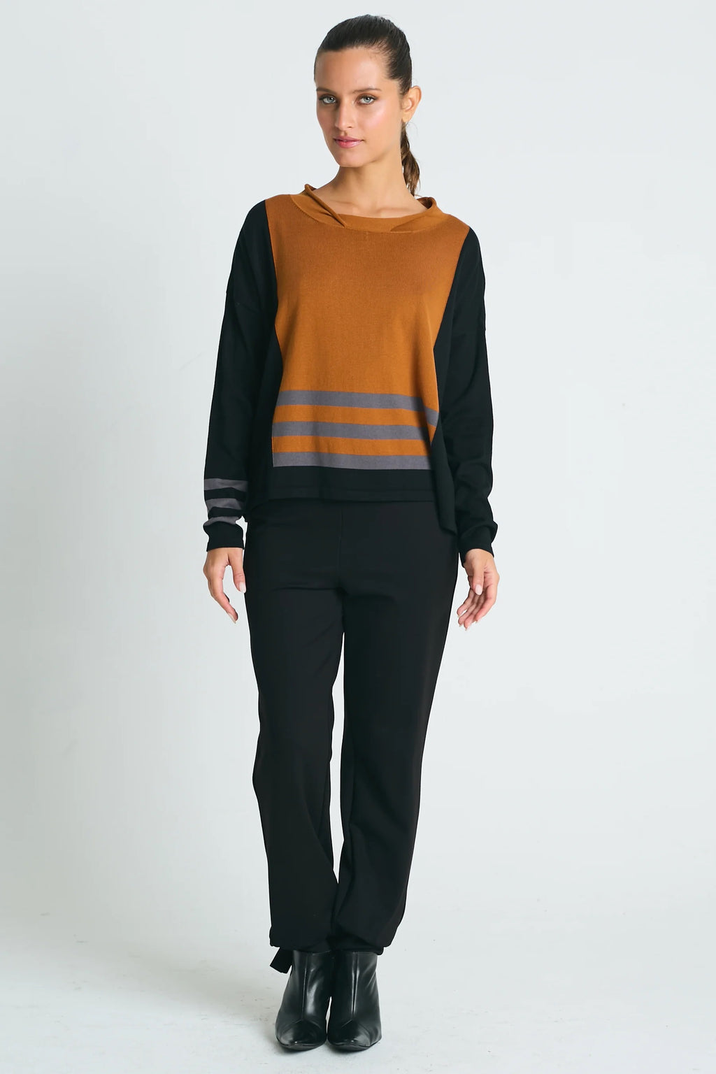 Triple Stripe Crewneck Collared Sweater