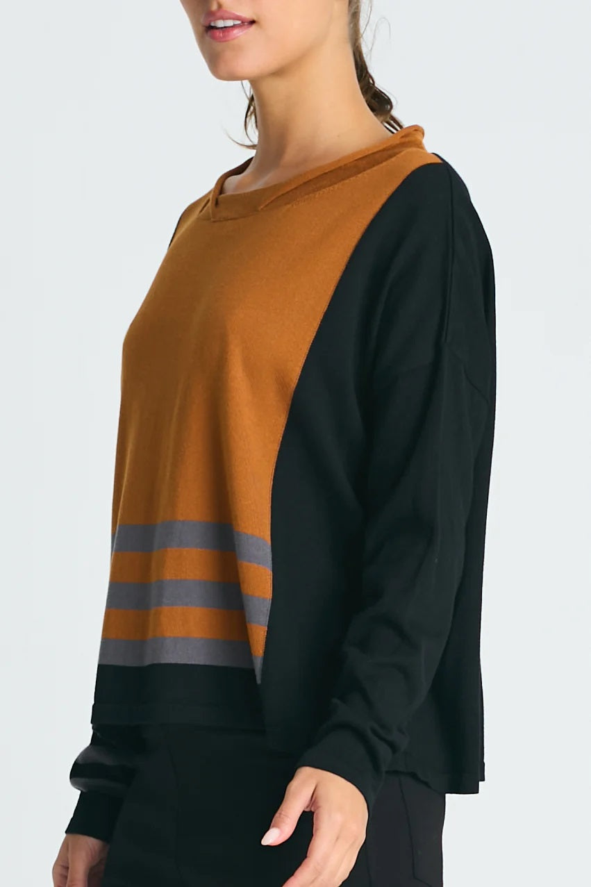 Triple Stripe Crewneck Collared Sweater