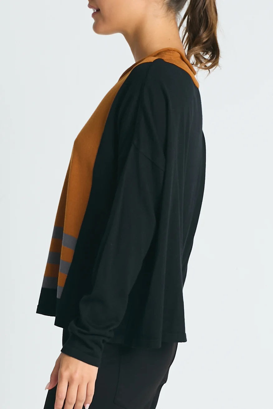 Triple Stripe Crewneck Collared Sweater