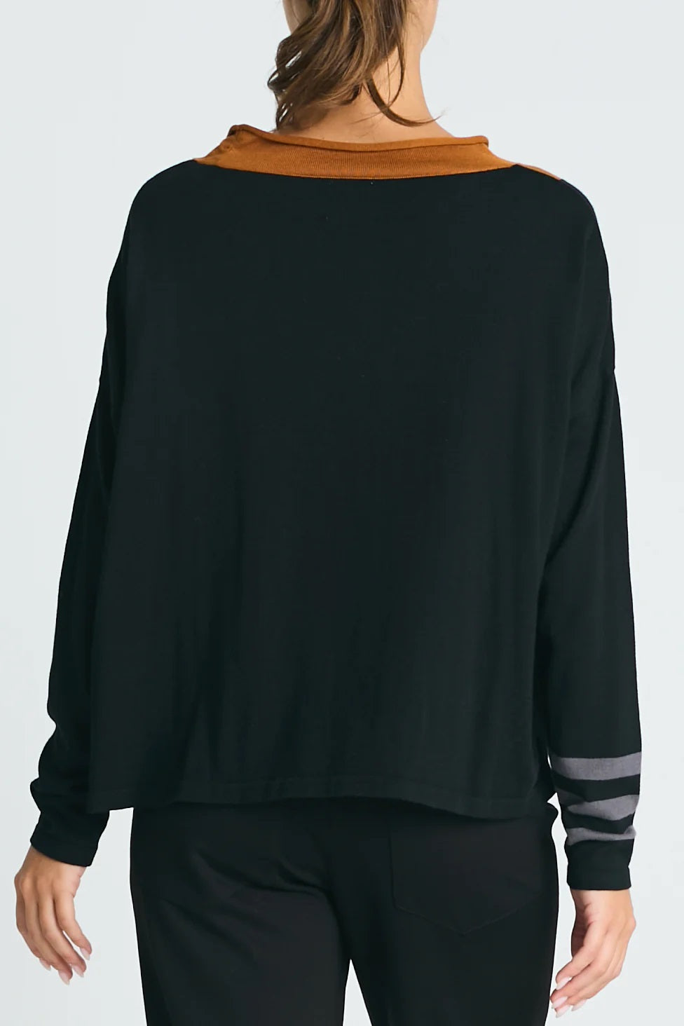 Triple Stripe Crewneck Collared Sweater