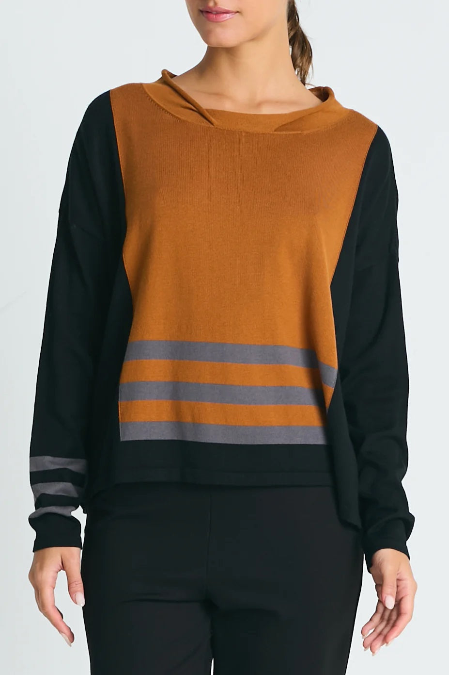 Triple Stripe Crewneck Collared Sweater