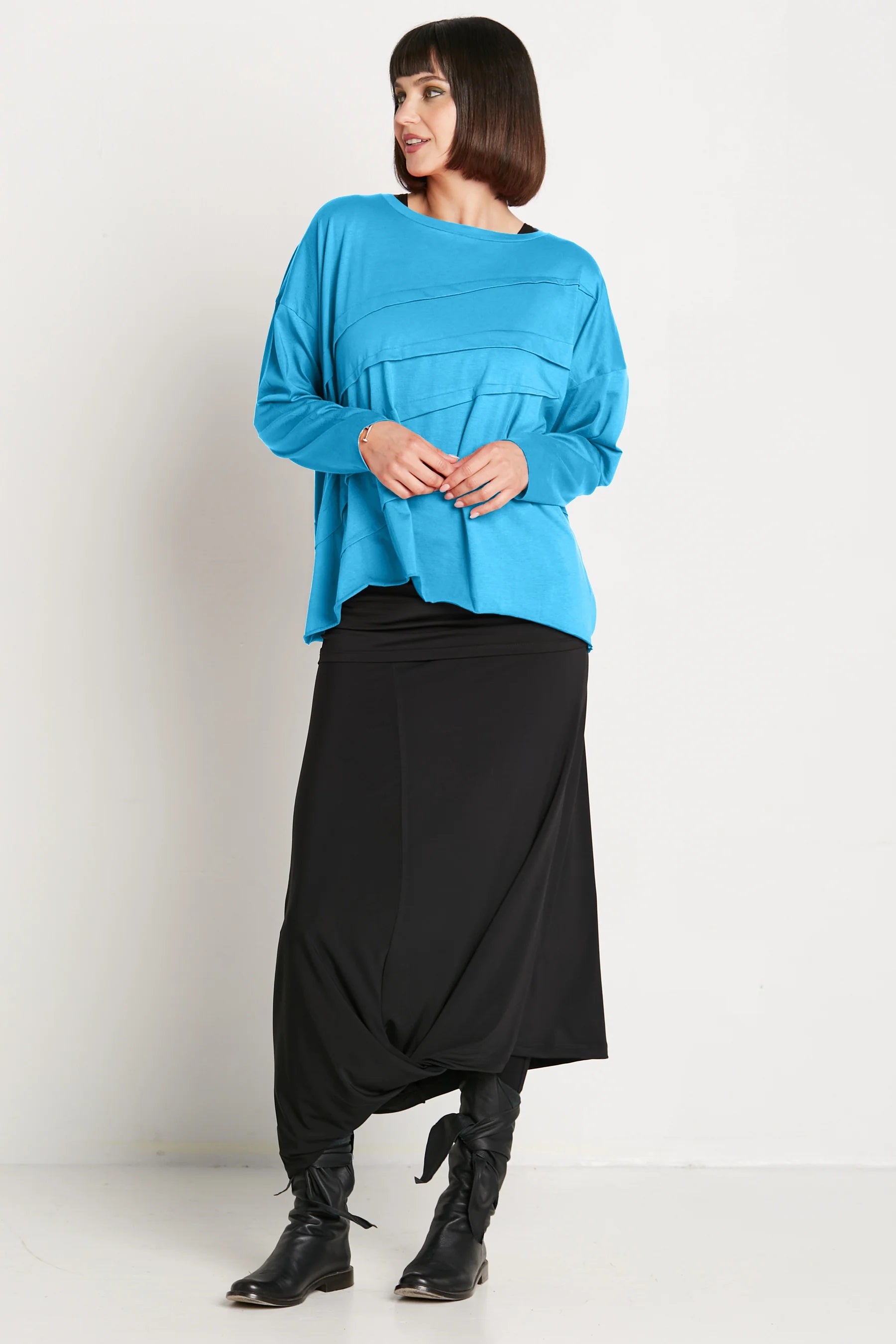 Pima Cotton Tucked Luxury Boxy Tee in Lake