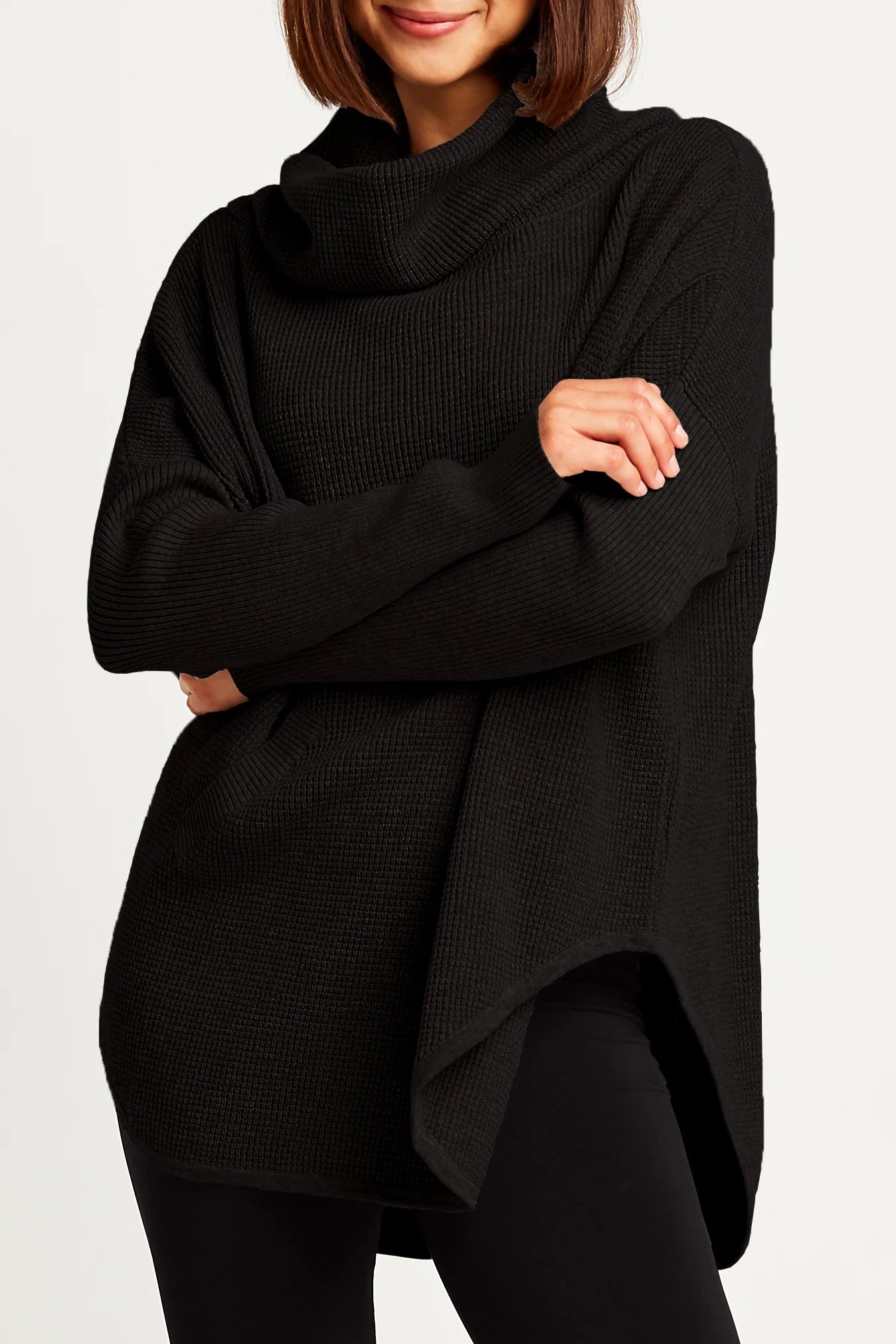Pima Cotton Waffle Cowl Neck Sweater