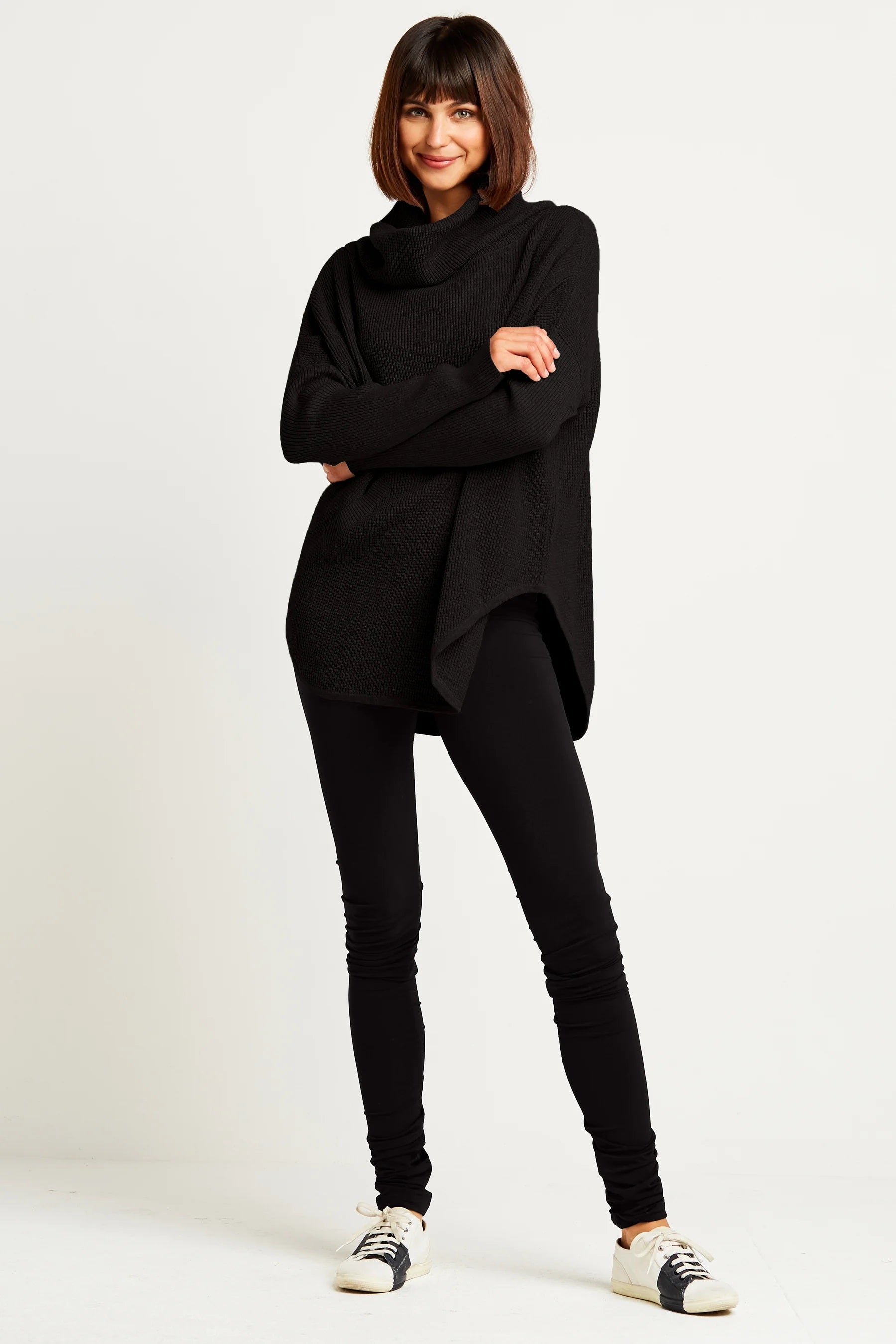 Pima Cotton Waffle Cowl Neck Sweater