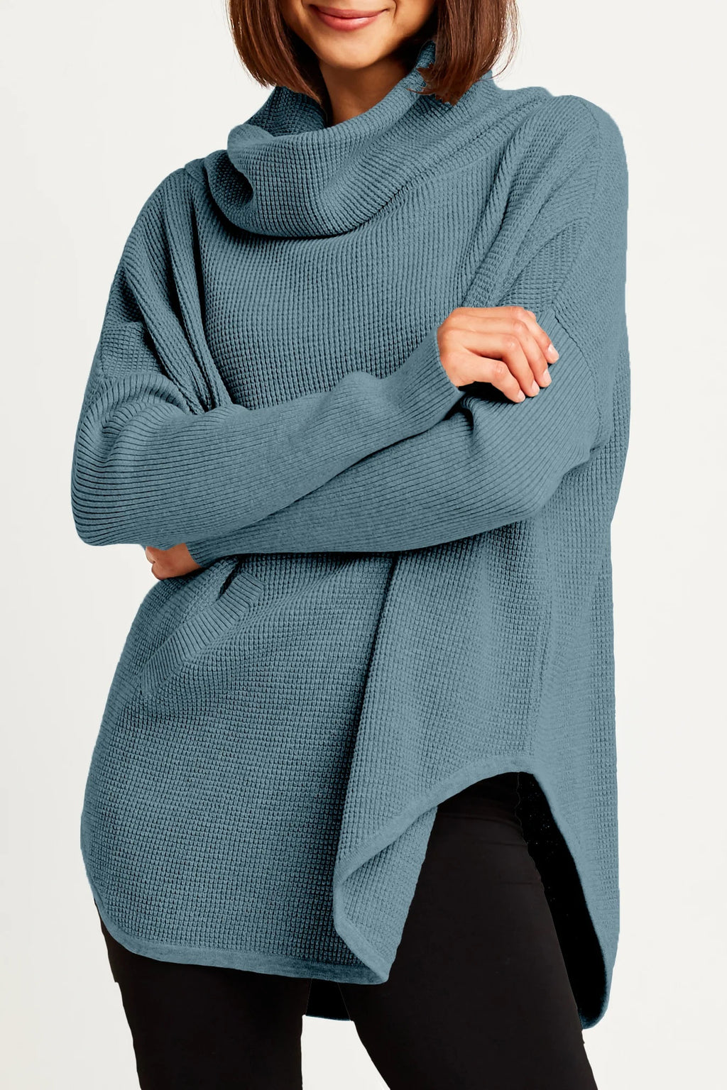 Planet by Lauren G Pima Cotton Waffle Cowl Neck Sweater in Vapor