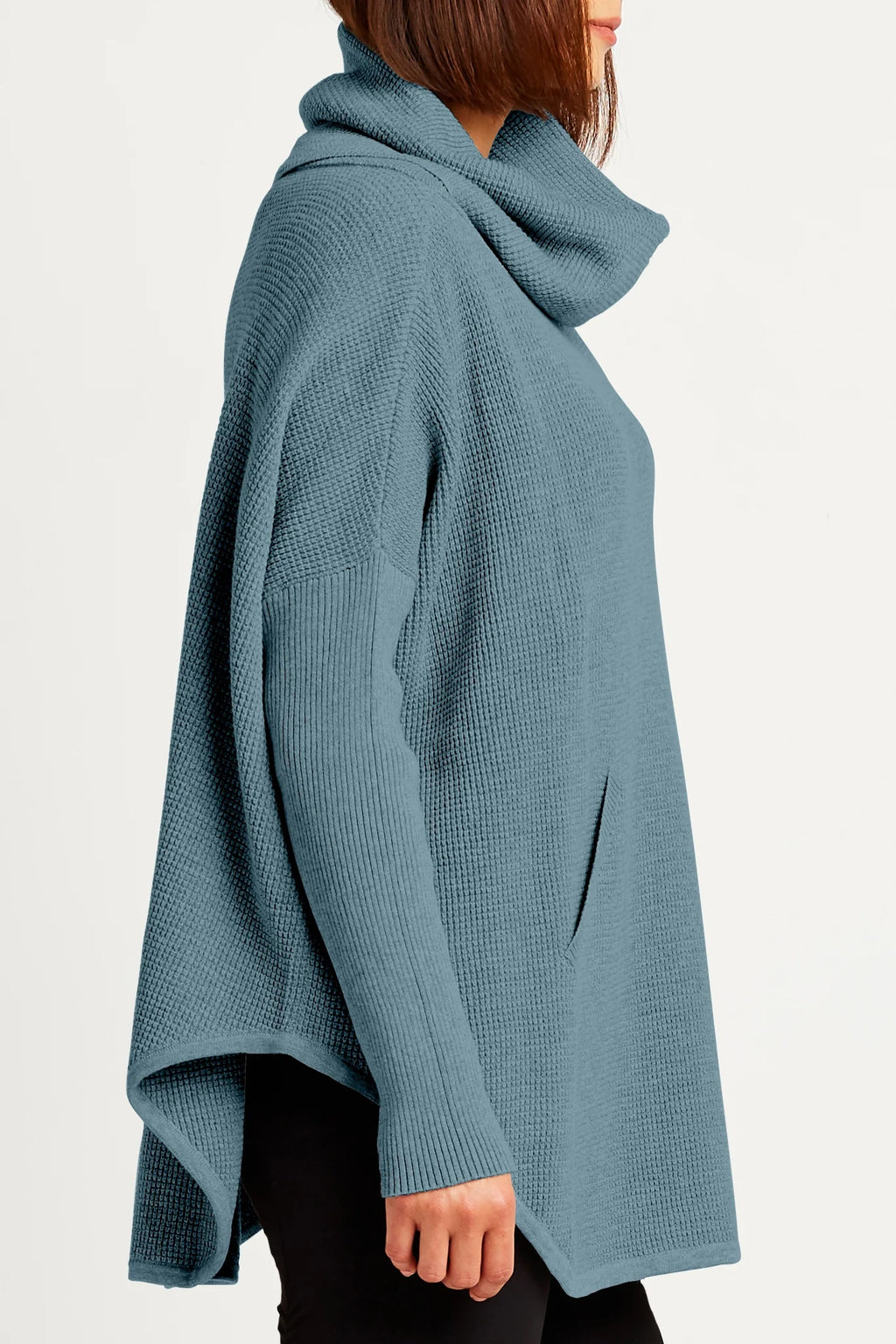 Planet by Lauren G Pima Cotton Waffle Cowl Neck Sweater in Vapor