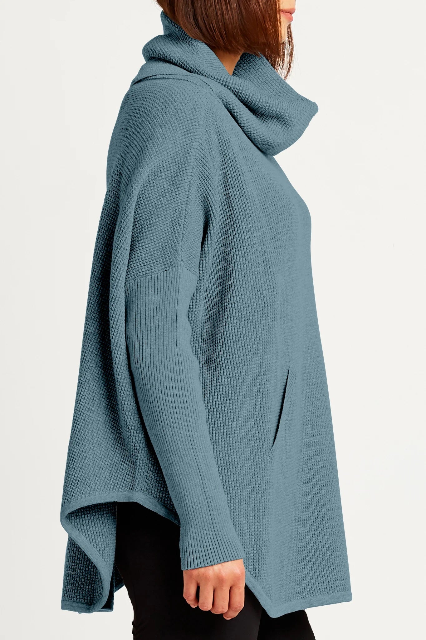 Planet by Lauren G Pima Cotton Waffle Cowl Neck Sweater in Vapor