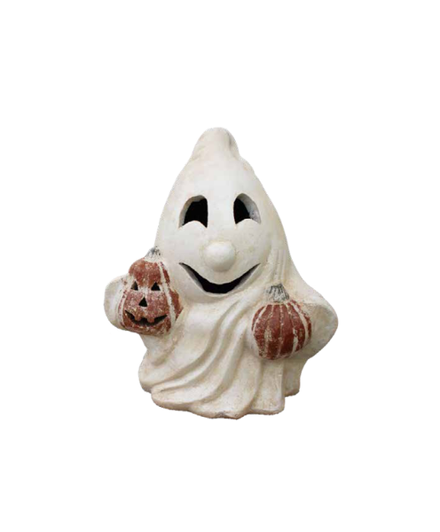 Pottery Patch Ghost with Pumpkins Lantern Small