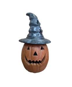 Traditional Pumpkin Lantern with Witch Hat