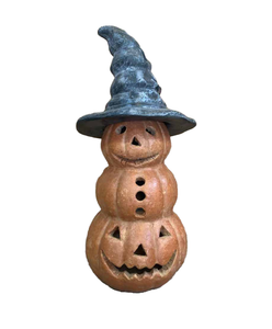 Pottery Patch Triple Pumpkin with Witch Hat Lantern
