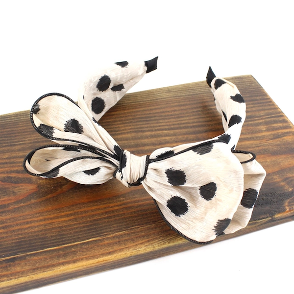 The Polka Dots Bow Headband Light Beige