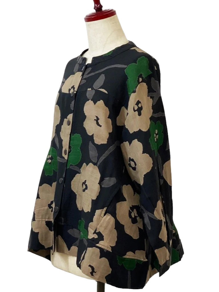 Pure Fit USA Double Gauze Panel Jacket Black Floral Print