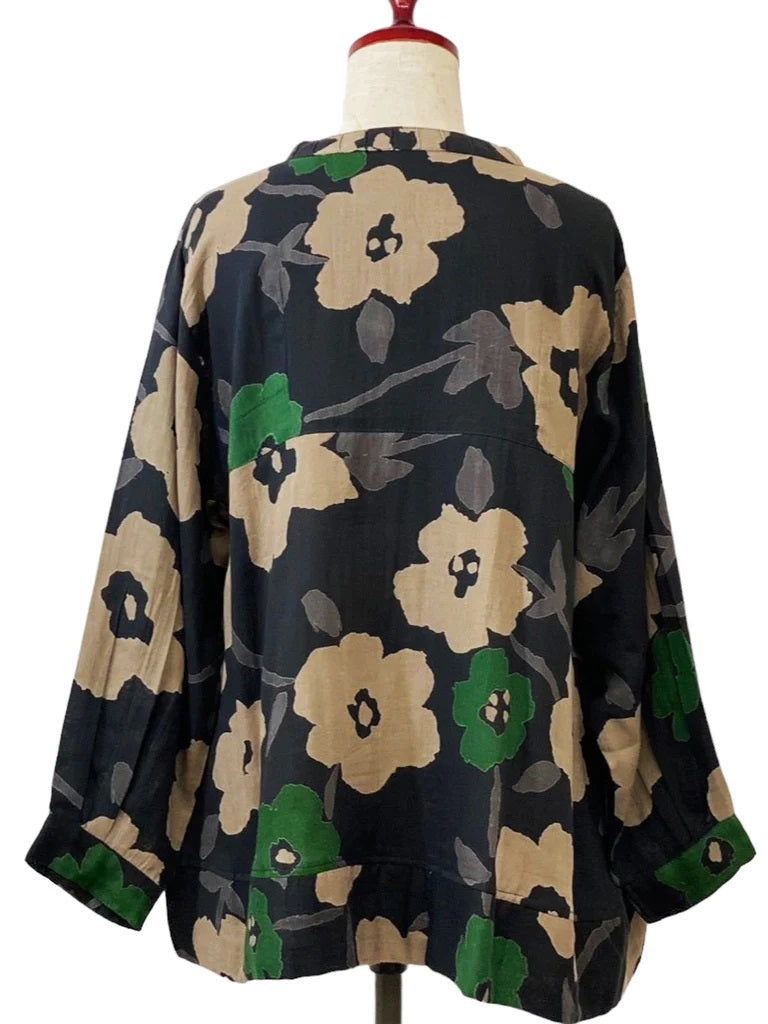 Pure Fit USA Double Gauze Panel Jacket Black Floral Print