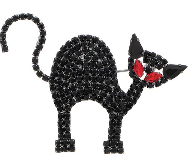 Black Crystal Scaredy Cat Pin
